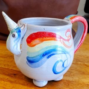Hand thrown ugly / cute unicorn  mug / planter
